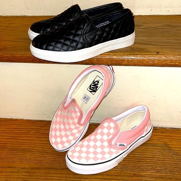 Vans Other - Vans-Pink checkered slip ons. Black quilted slips ons. Both size 1.